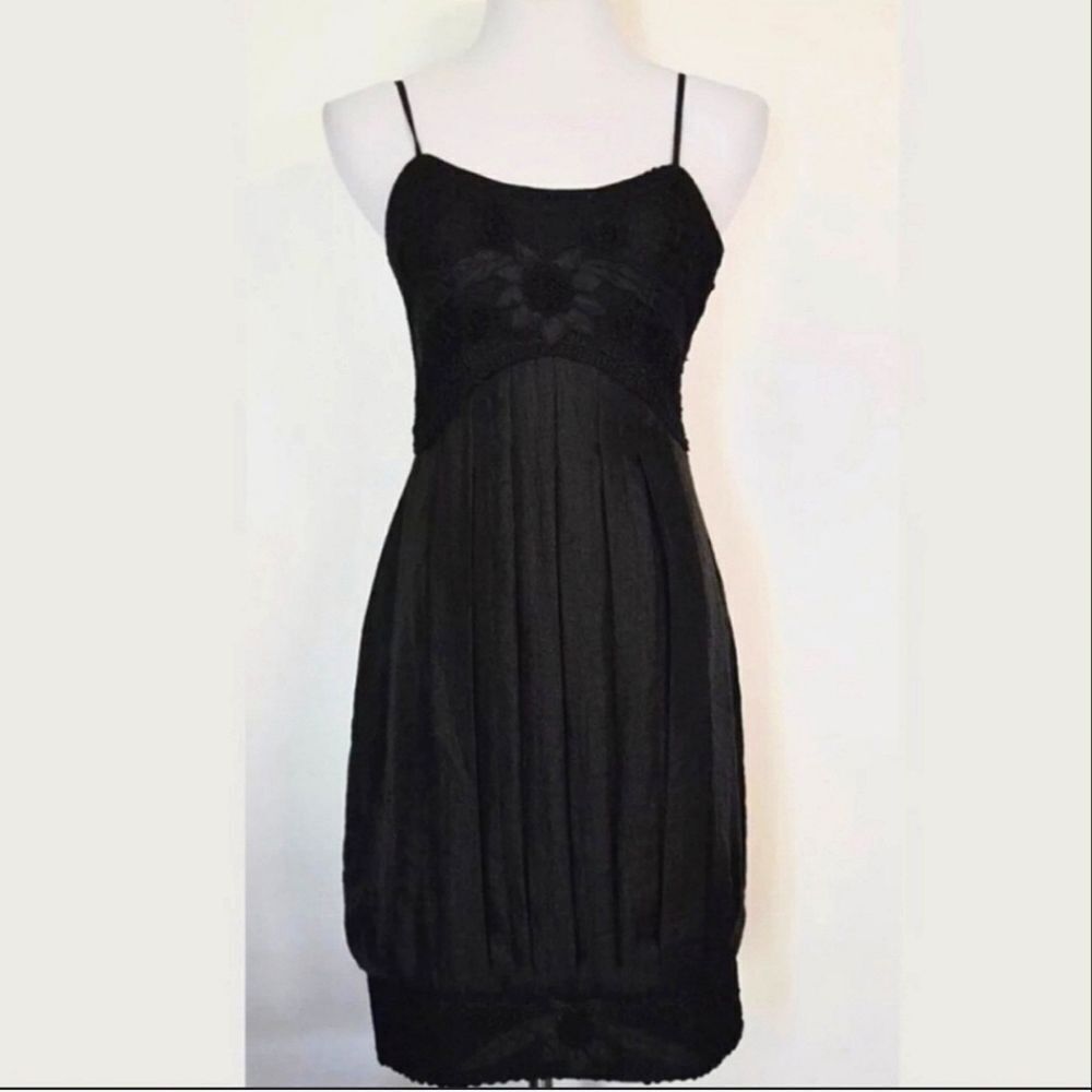 Sue Wong Crochet Lace Black Satin Dress Bubble Pleated 4